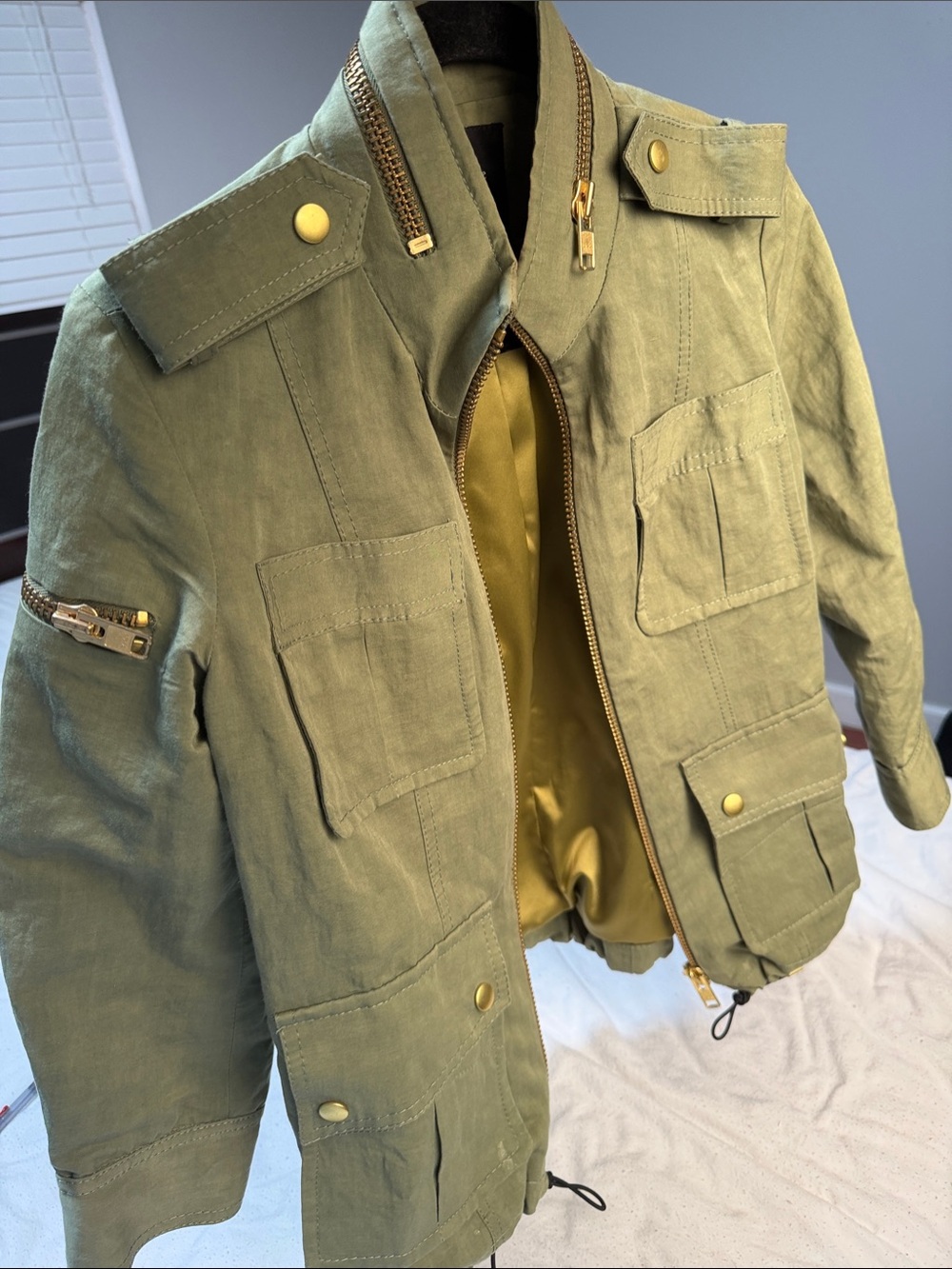 Smythe Olive Green Military Field Jacket with Gold Hardware
